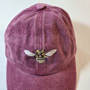 Maroon Bee Floral Baseball Cap | Embroidered Slider Back Hat Unisex Casual